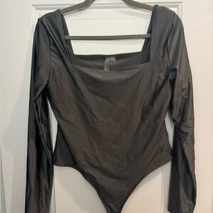 Metallic grey Long Sleeve Bodysuit